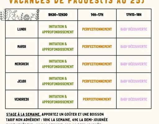 Planning poney vacances de Pâques 2026